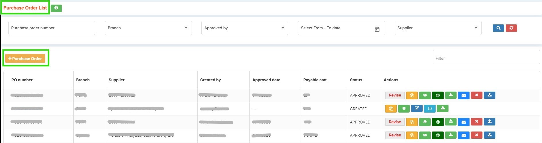 Purchase Orders screenshot
