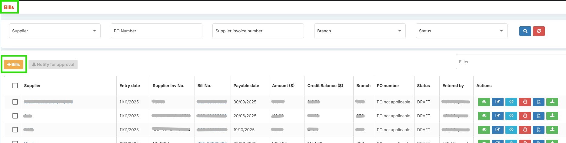 Bills screenshot